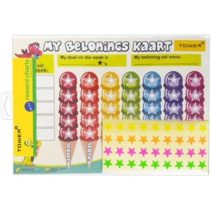 Weekly reward chart sheets can be used at home or in the classroom. Kids can track their weekly performance of their daily chores, great for motivation! 10 sheets per pack. 175 - 180 starts. Available in English and Afrikaans.